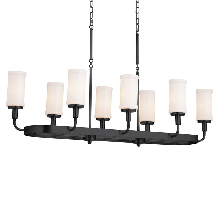 Kichler 52453BKT Eight Light Linear Chandelier, Textured Black