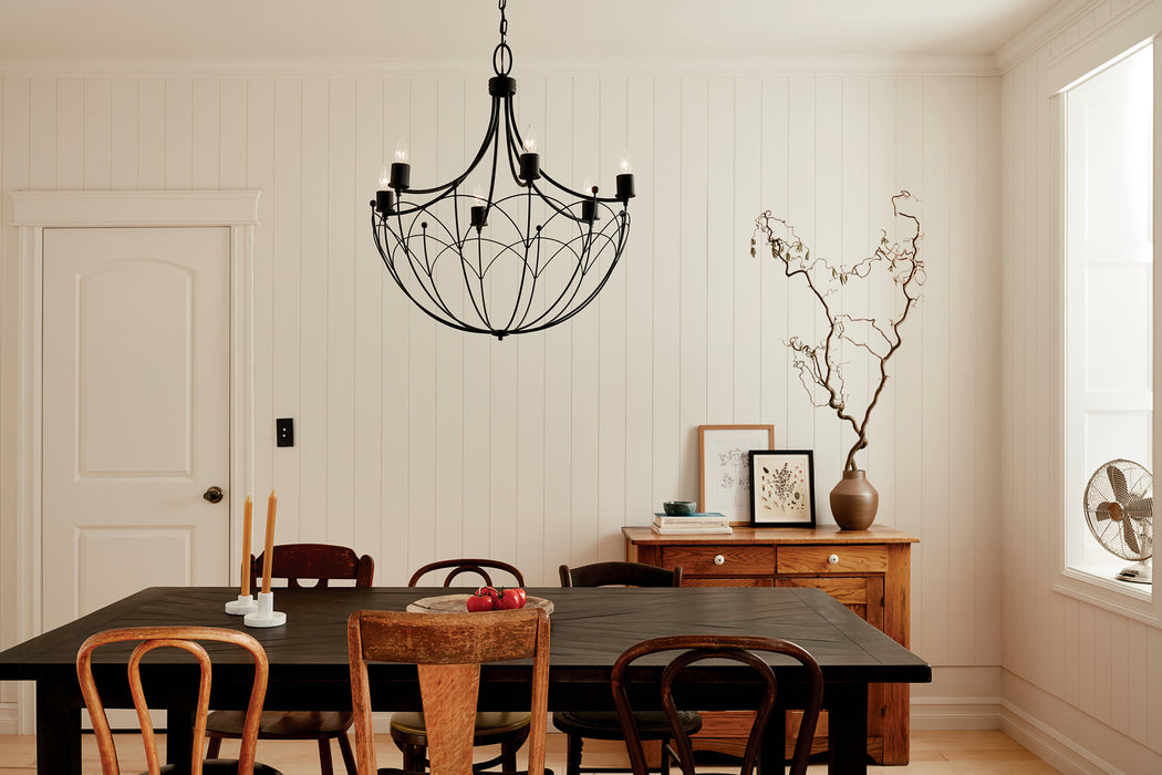 Kichler 52462BKT Six Light Chandelier, Textured Black