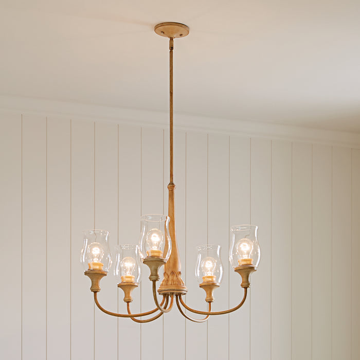 Kichler 52468WMP Five Light Chandelier, Warm Maple Wood
