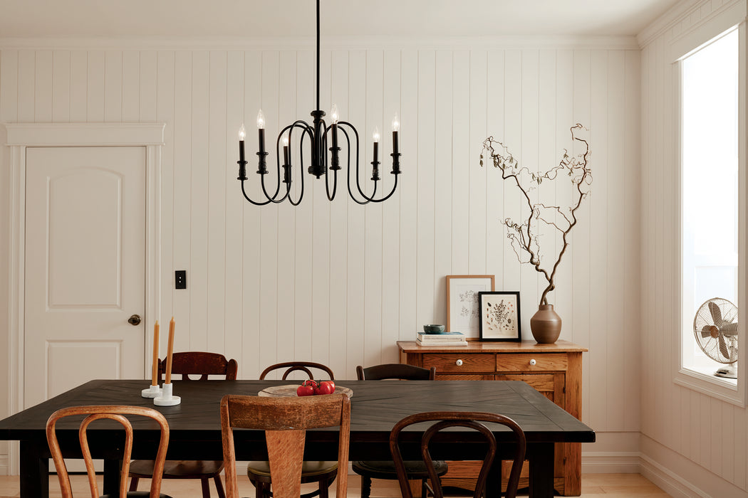 Kichler 52470BK Six Light Chandelier, Black