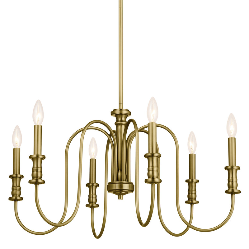 Kichler 52470NBR Six Light Chandelier, Natural Brass