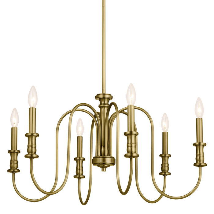 Kichler 52470NBR Six Light Chandelier, Natural Brass