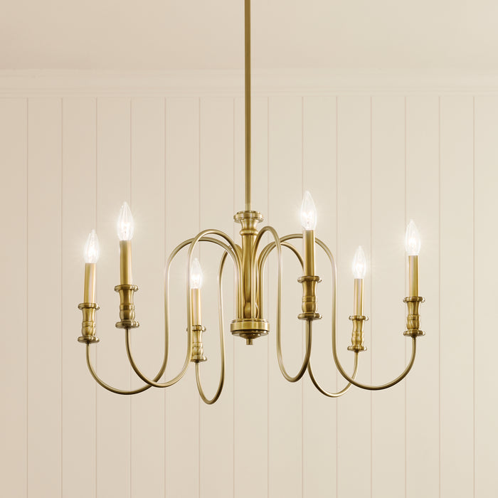 Kichler 52470NBR Six Light Chandelier, Natural Brass