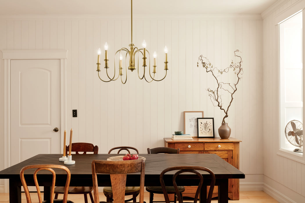 Kichler 52470NBR Six Light Chandelier, Natural Brass