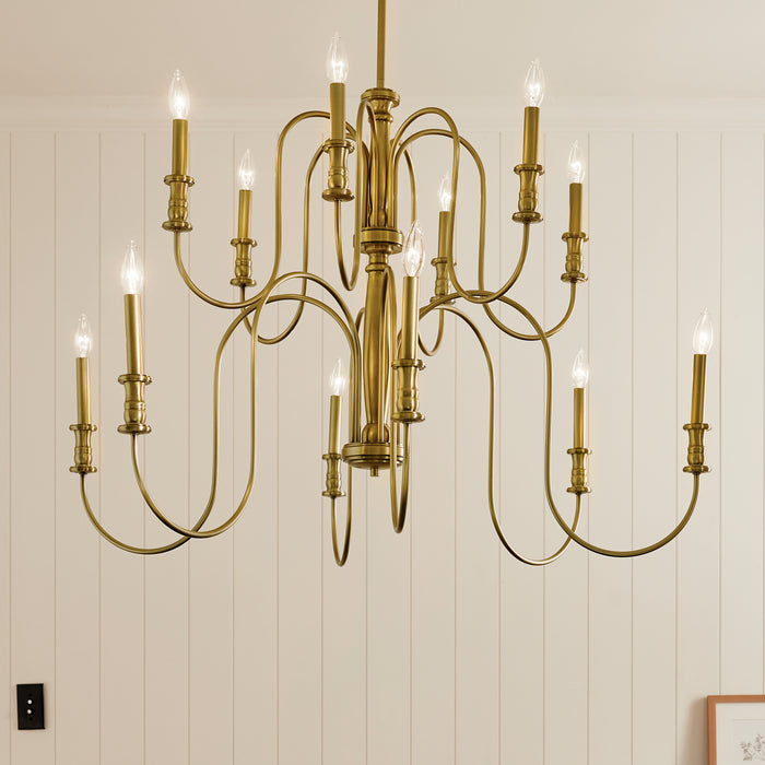 Kichler 52472NBR 12 Light Chandelier, Natural Brass