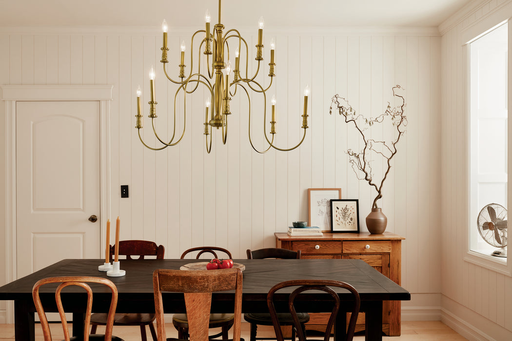 Kichler 52472NBR 12 Light Chandelier, Natural Brass