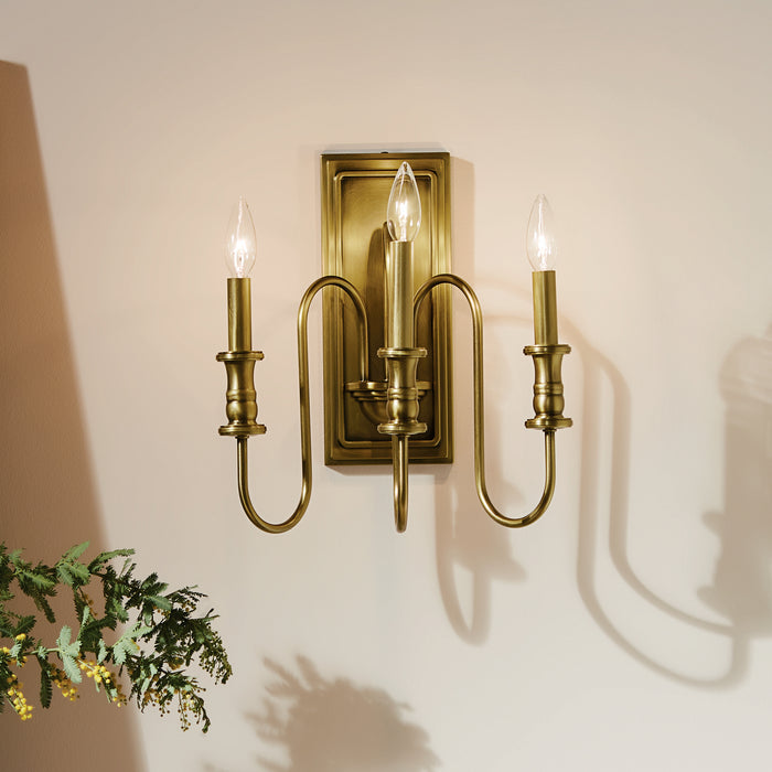 Kichler 52473NBR Three Light Wall Sconce, Natural Brass