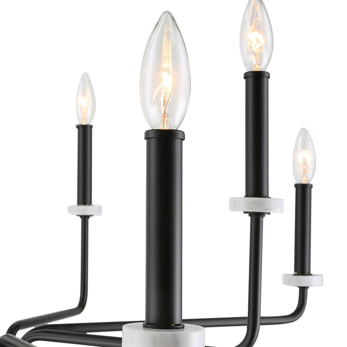 Uttermost 21353 Eight Light Chandelier, Matte Black With White Marble