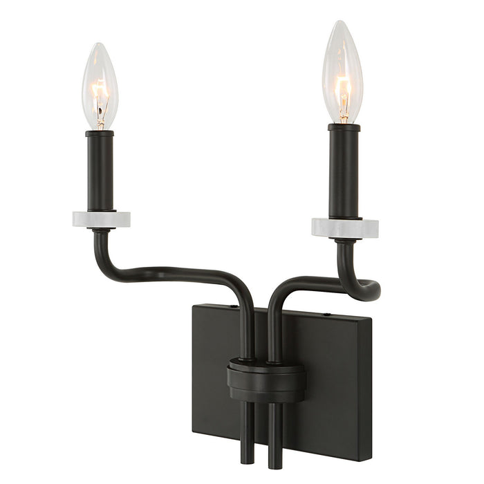 Uttermost 22551 Two Light Wall Sconce, Matte Black With White Marble