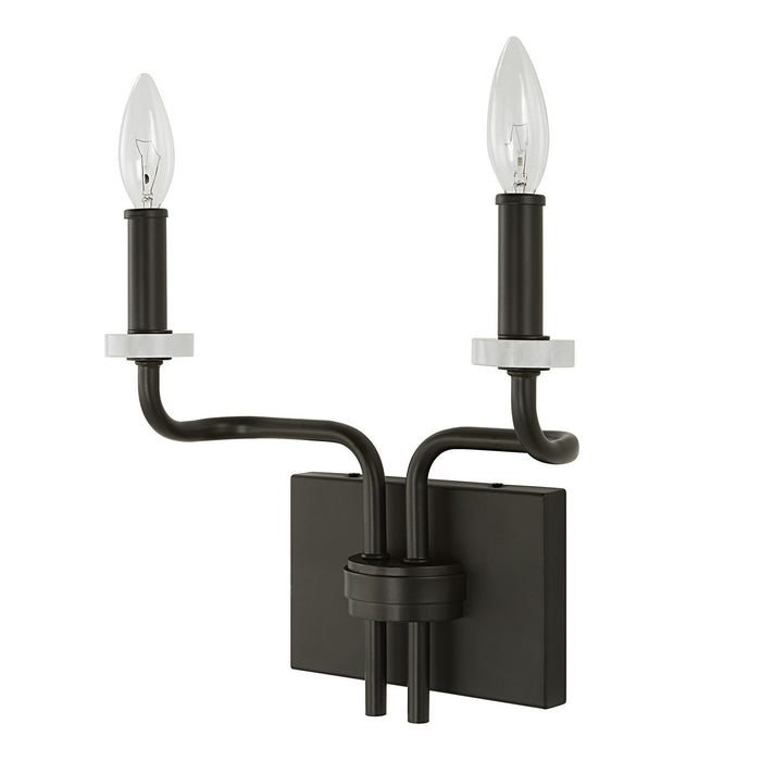 Uttermost 22551 Two Light Wall Sconce, Matte Black With White Marble