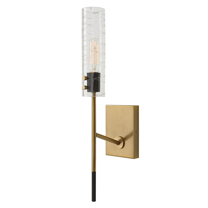 Uttermost 22553 One Light Wall Sconce, Textured Black With Antique Brass