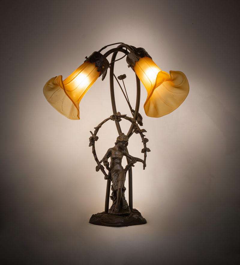 Meyda Tiffany 16362 Two Light Table Lamp, Mahogany Bronze
