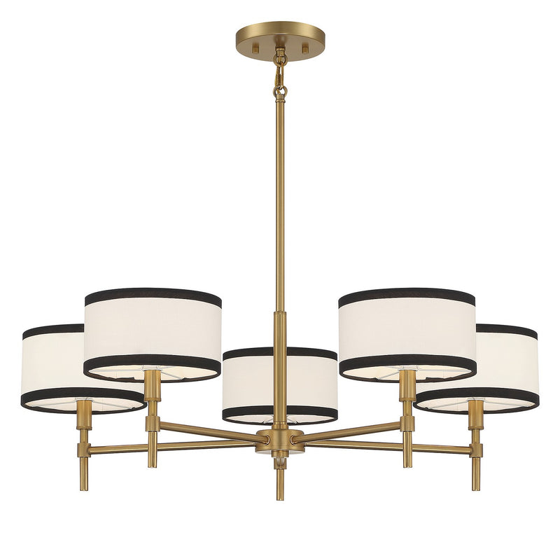 Meridian M10011NB Five Light Chandelier, Natural Brass