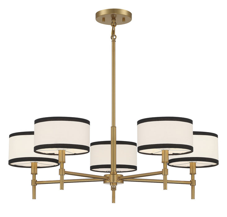 Meridian M10011NB Five Light Chandelier, Natural Brass