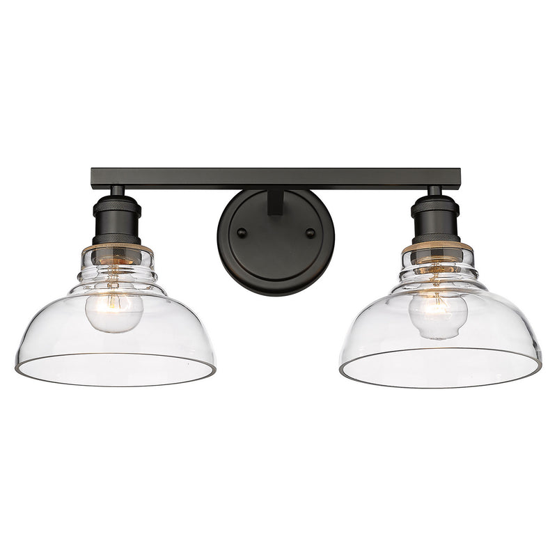 Golden 0305-BA2 BLK-CLR Two Light Bath Vanity, Matte Black