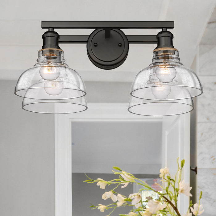 Golden 0305-BA2 BLK-CLR Two Light Bath Vanity, Matte Black