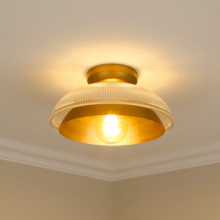 Golden 0309-FM BCB-RPG One Light Flush Mount, Brushed Champagne Bronze