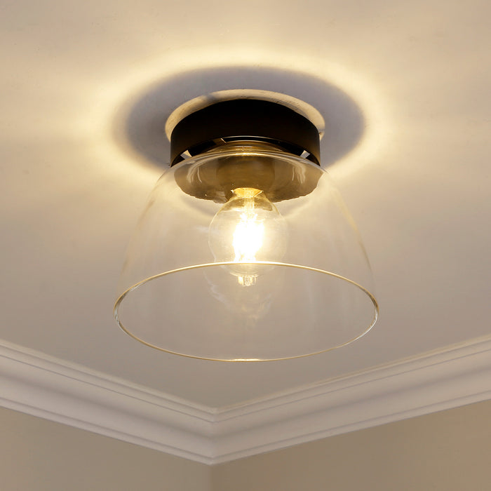 Golden 0314-FM10 BLK-CLR One Light Flush Mount, Matte Black