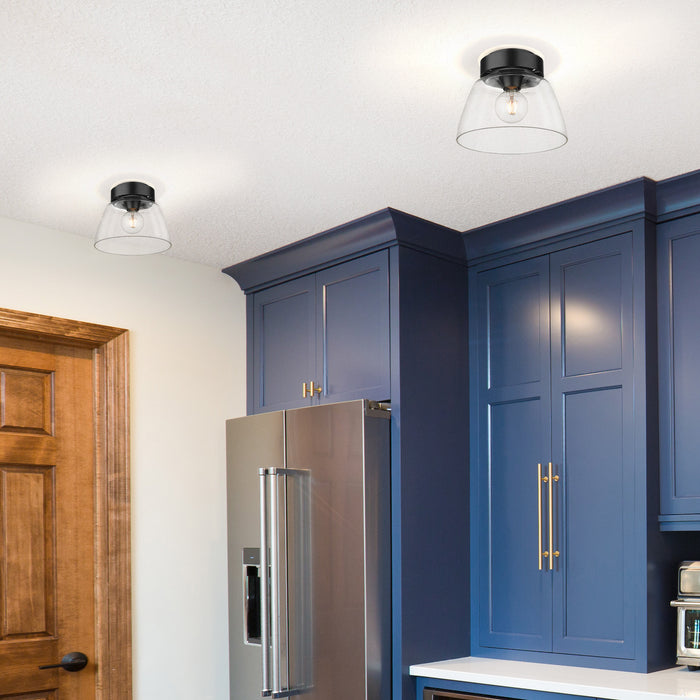 Golden 0314-FM10 BLK-CLR One Light Flush Mount, Matte Black