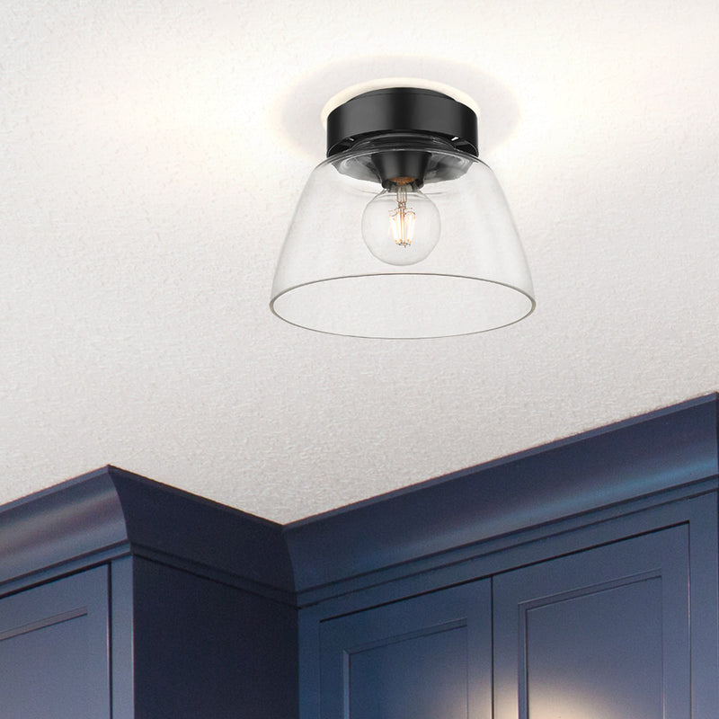 Golden 0314-FM10 BLK-CLR One Light Flush Mount, Matte Black