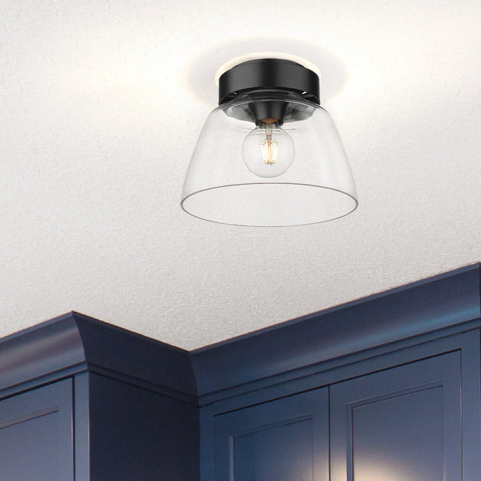 Golden 0314-FM10 BLK-CLR One Light Flush Mount, Matte Black
