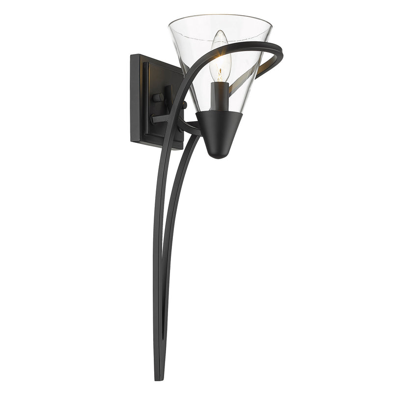Golden 1648-1W BLK-CLR One Light Wall Sconce, Matte Black