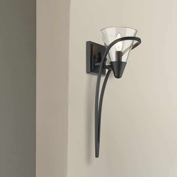 Golden 1648-1W BLK-CLR One Light Wall Sconce, Matte Black