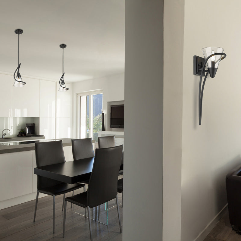 Golden 1648-M1L BLK-CLR One Light Mini Pendant, Matte Black
