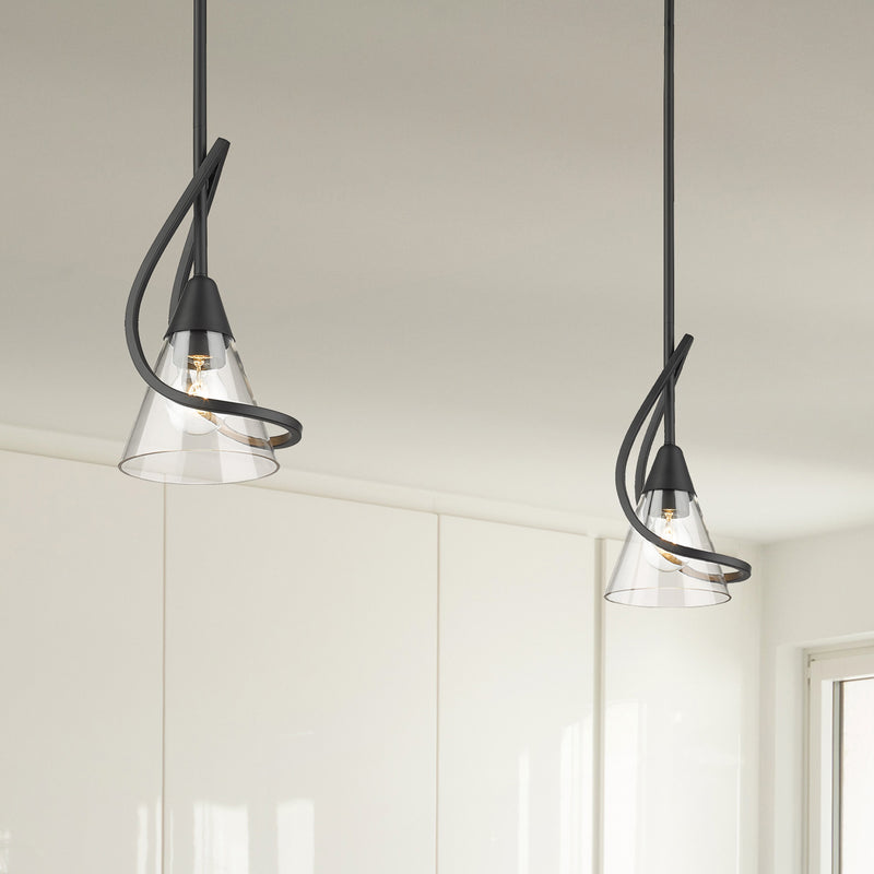 Golden 1648-M1L BLK-CLR One Light Mini Pendant, Matte Black