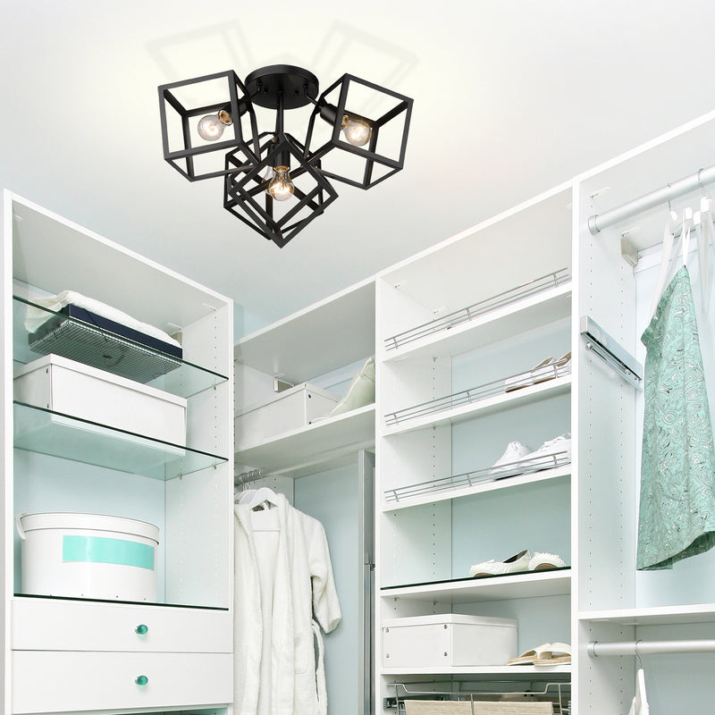 Golden 2086-4SF BLK Four Light Semi-Flush Mount, Matte Black
