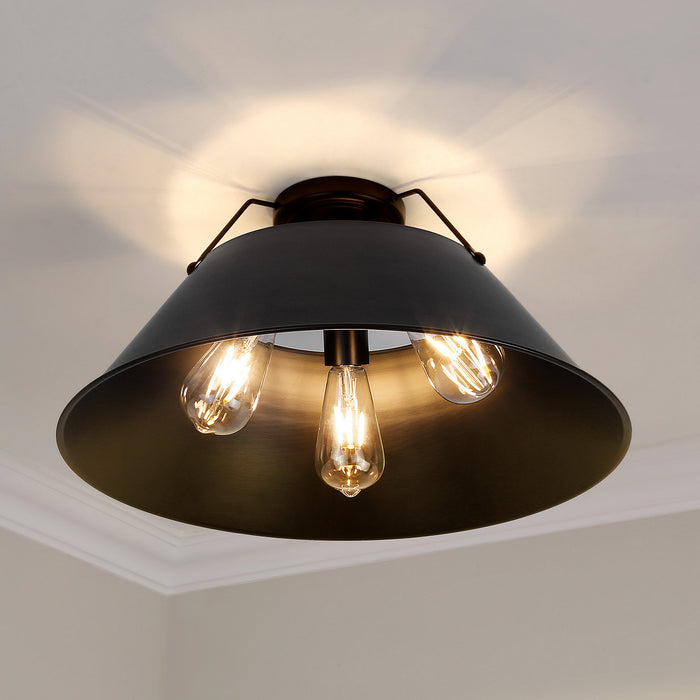 Golden 3306-3FM BLK-BLK Three Light Flush Mount, Matte Black