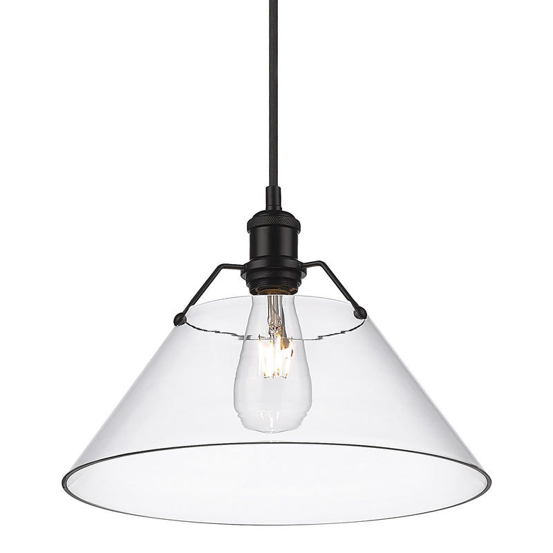 Golden 3306-L BLK-CLR One Light Pendant, Matte Black