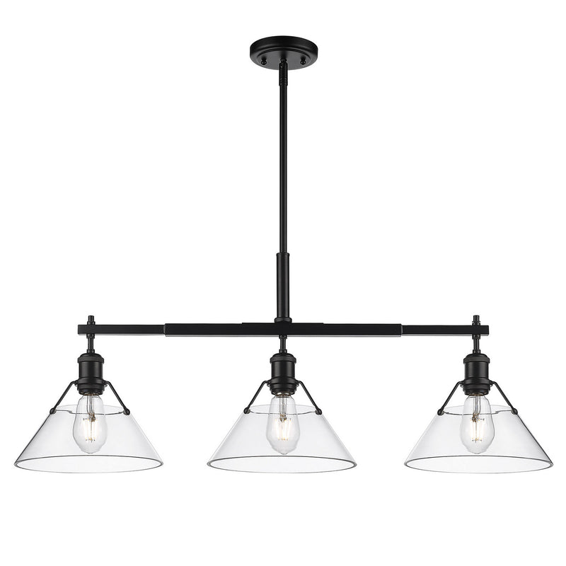Golden 3306-LP BLK-CLR Three Light Linear Pendant, Matte Black