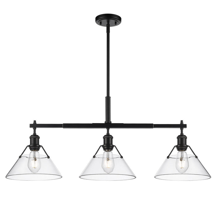 Golden 3306-LP BLK-CLR Three Light Linear Pendant, Matte Black