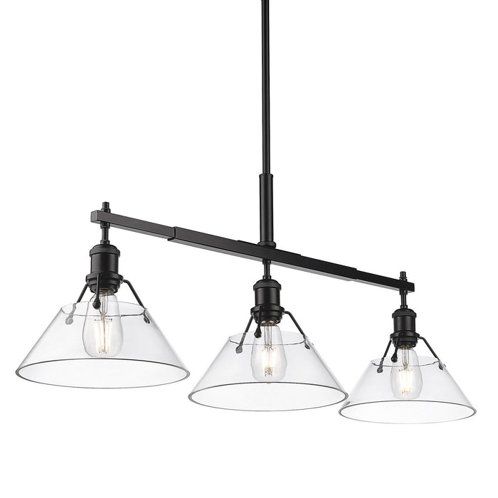 Golden 3306-LP BLK-CLR Three Light Linear Pendant, Matte Black