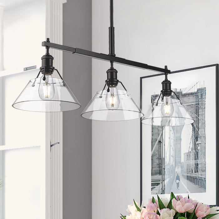 Golden 3306-LP BLK-CLR Three Light Linear Pendant, Matte Black