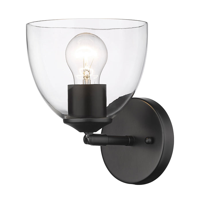 Golden 6958-1W BLK-BLK-CLR One Light Wall Sconce, Matte Black