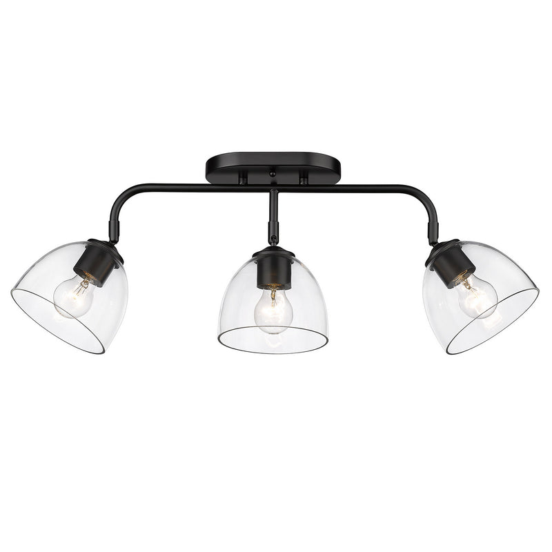 Golden 6958-3SF BLK-BLK-CLR Three Light Semi-Flush Mount, Matte Black