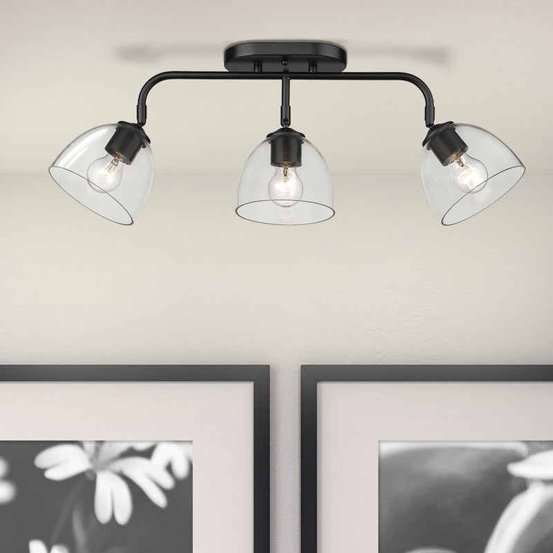 Golden 6958-3SF BLK-BLK-CLR Three Light Semi-Flush Mount, Matte Black