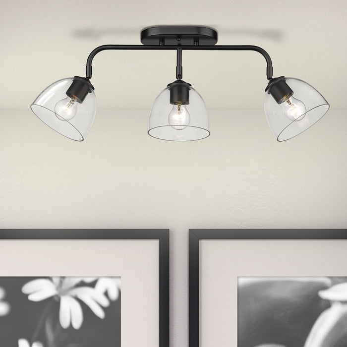Golden 6958-3SF BLK-BLK-CLR Three Light Semi-Flush Mount, Matte Black