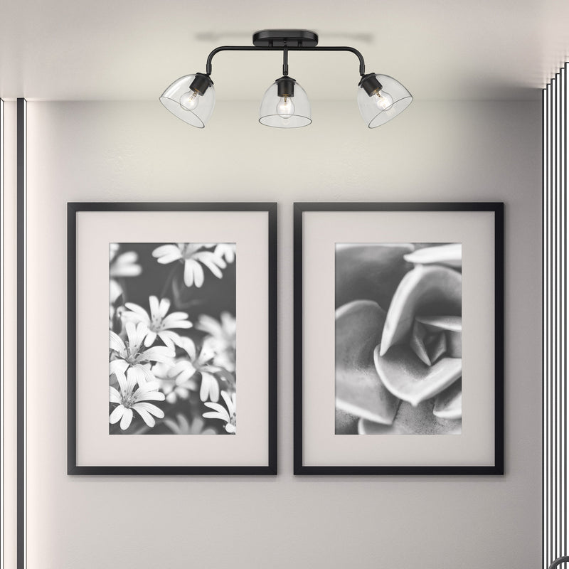 Golden 6958-3SF BLK-BLK-CLR Three Light Semi-Flush Mount, Matte Black