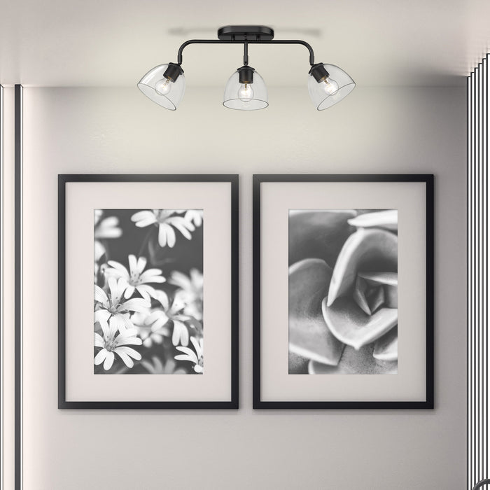 Golden 6958-3SF BLK-BLK-CLR Three Light Semi-Flush Mount, Matte Black