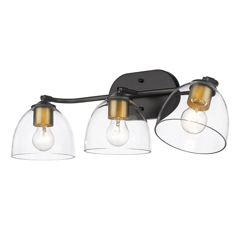 Golden 6958-BA3 BLK-BCB-CLR Three Light Bath Vanity, Matte Black