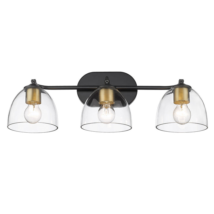 Golden 6958-BA3 BLK-BCB-CLR Three Light Bath Vanity, Matte Black