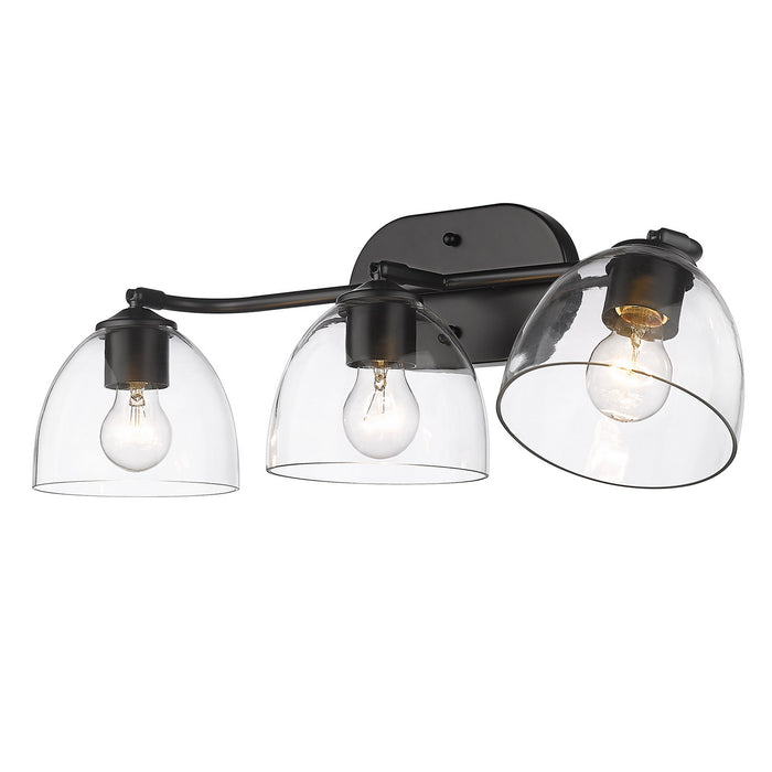 Golden 6958-BA3 BLK-BLK-CLR Three Light Bath Vanity, Matte Black