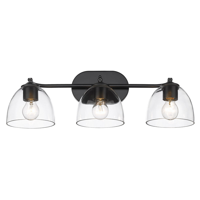 Golden 6958-BA3 BLK-BLK-CLR Three Light Bath Vanity, Matte Black