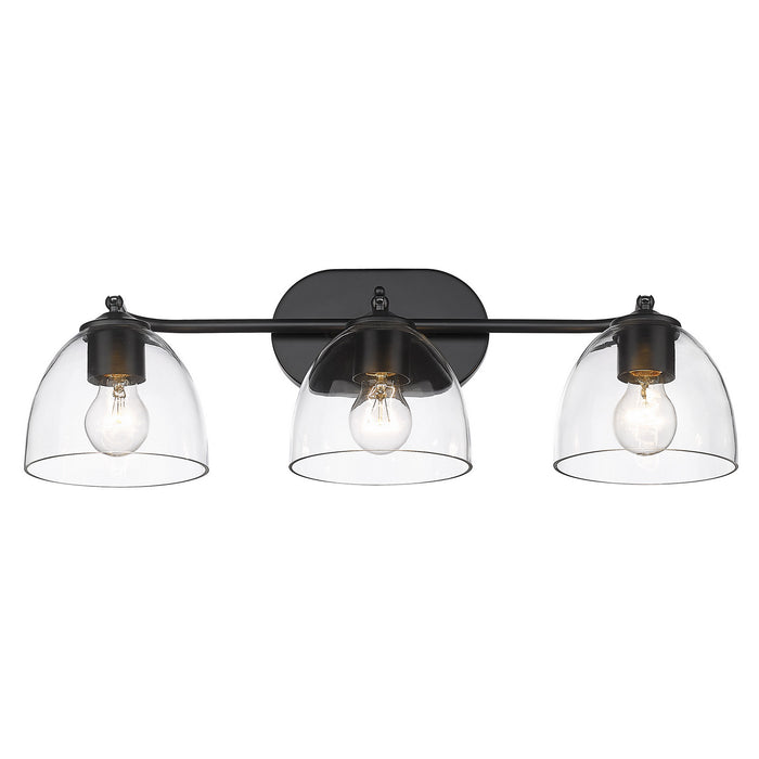 Golden 6958-BA3 BLK-BLK-CLR Three Light Bath Vanity, Matte Black