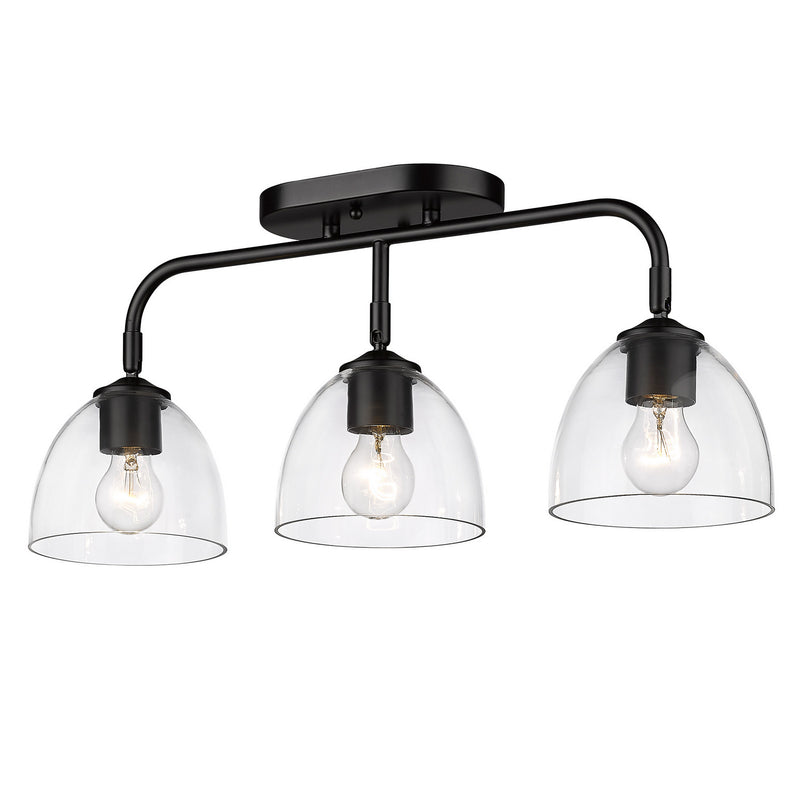 Golden 6958-BA3 BLK-BLK-CLR Three Light Bath Vanity, Matte Black