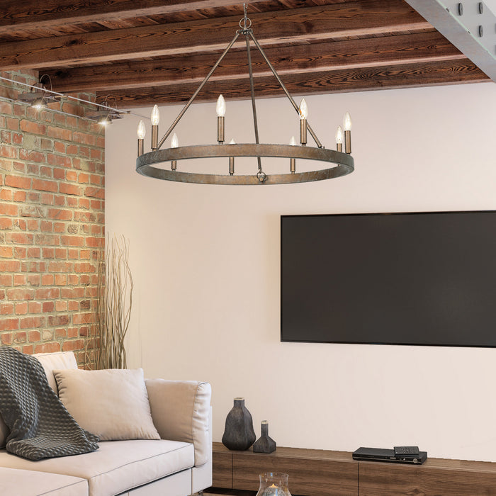 Golden 7412-9 CP Nine Light Chandelier, Copper Patina