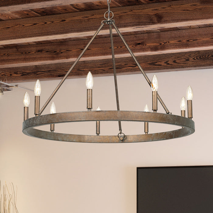 Golden 7412-9 CP Nine Light Chandelier, Copper Patina